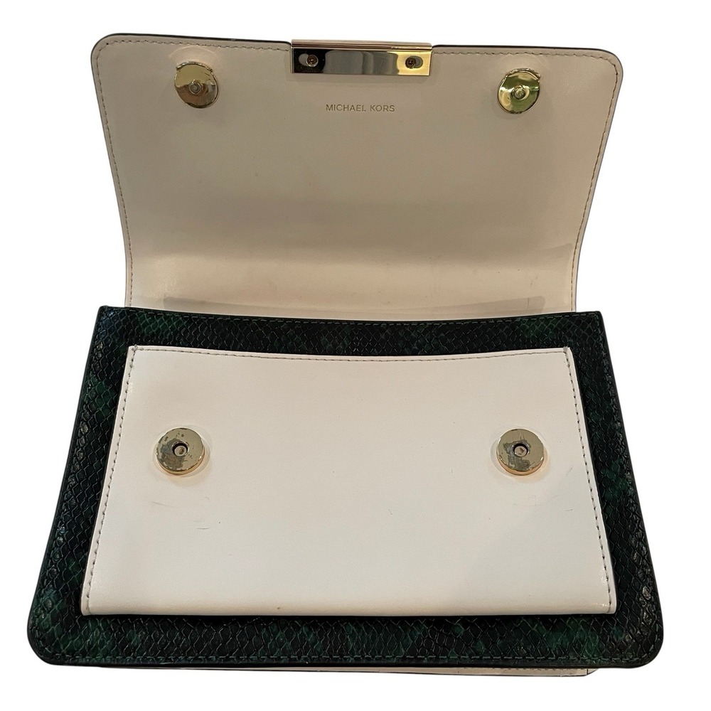 Michael Kors Jade Gusset Leather Satchel Shoulder Bag Green Blue Ivory Old Money - Picture 4 of 16